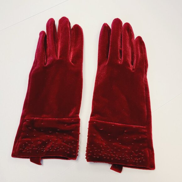 Ann Taylor Dark Red Velour Embellished Driving Glove - Picture 1 of 5